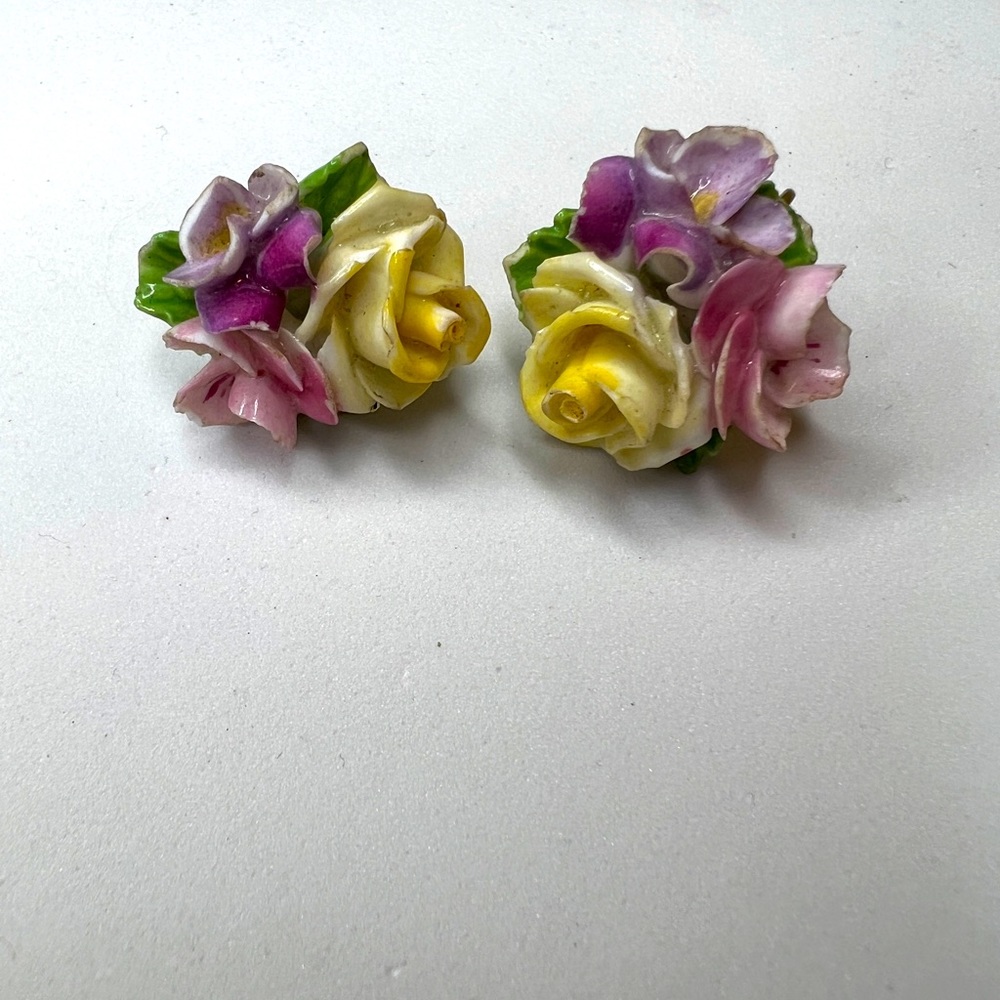 Vintage Made in England Porcelain Pansy Earrings